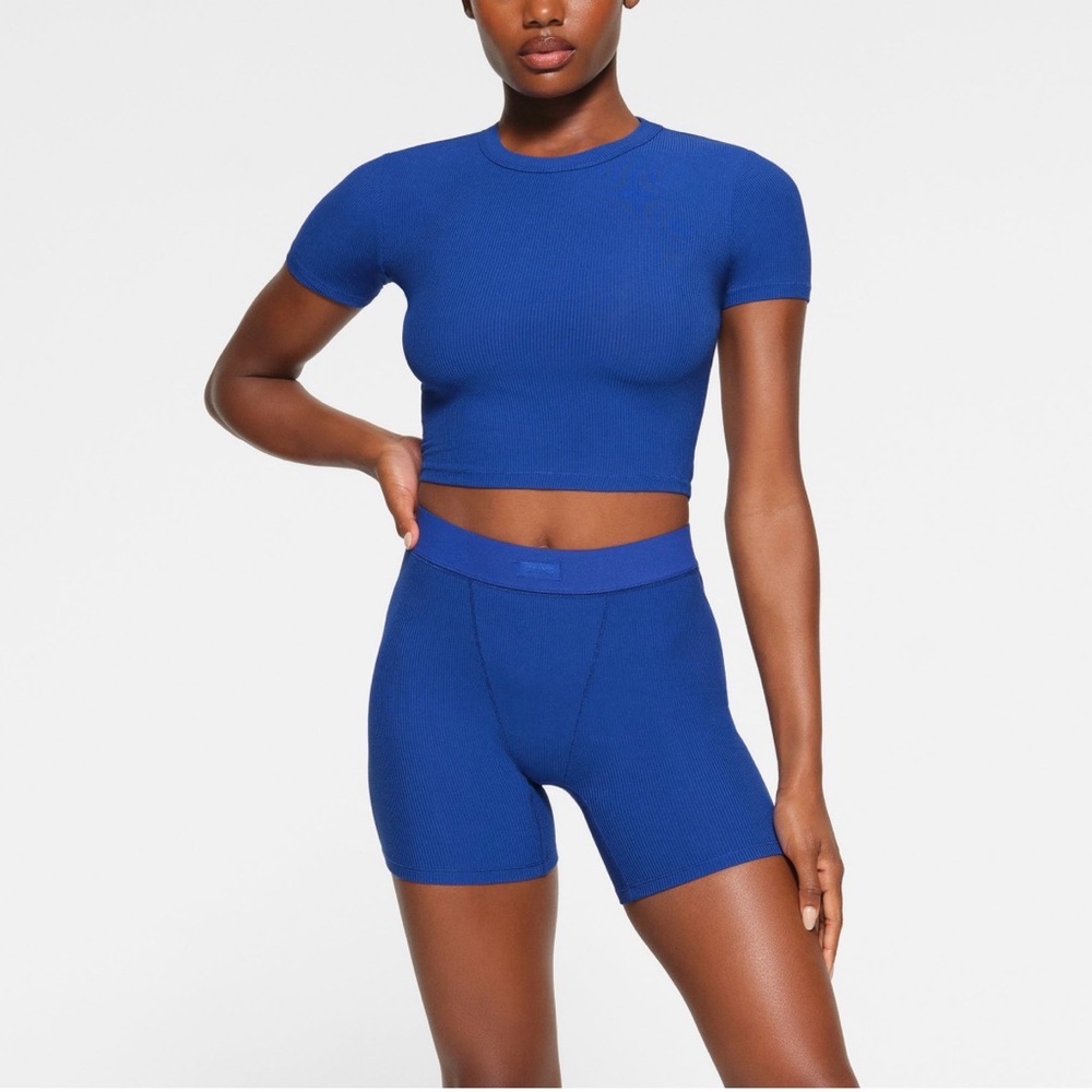 Skims Blue Ribbed Crop Top